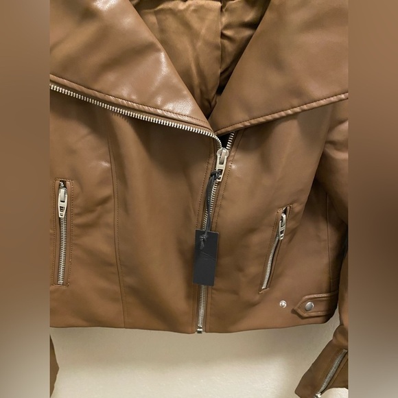 Blank NYC Brown Faux Leather Full Zip Moto Jacket New W/ Tag Biker Grunge City - Picture 8 of 10